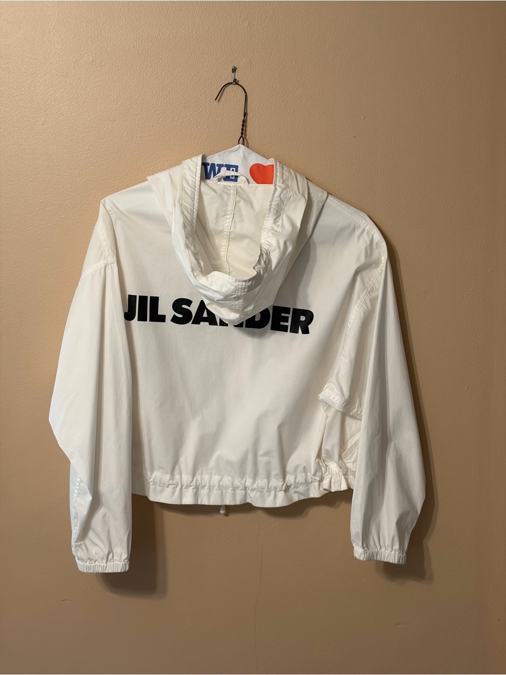 Jil Sander White Hooded Jacket with Black Logo -
